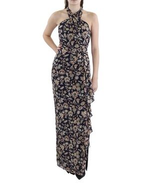 Lauren Ralph Lauren Navy Floral Twist-Halter Maxi Dress